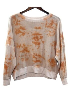 BiBi Tie Dye Crewneck Waffle Knit Sweater Orange Beige White Size Medium